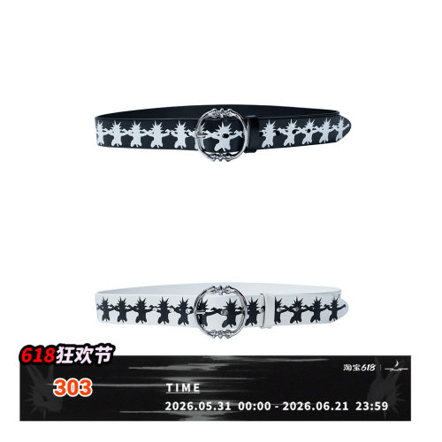 FVVO Skull Kid Print Punk Leather Belt 骨环印花牛皮腰带