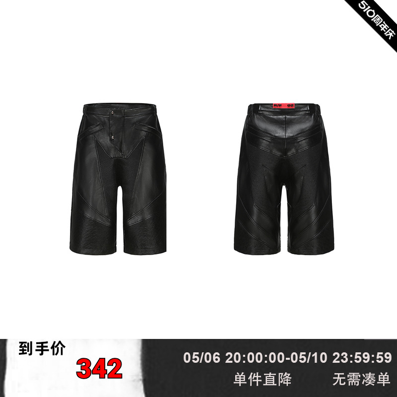 FVVO & ROCKSTA 斜襟纹理拼接PU中裤LOCOMOTIVE LEATHER PANTS 男装 短裤 原图主图