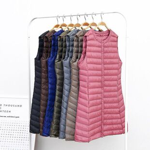 秋冬羽绒服马甲女中长款韩版显瘦宽松轻薄连帽马夹背心外套潮