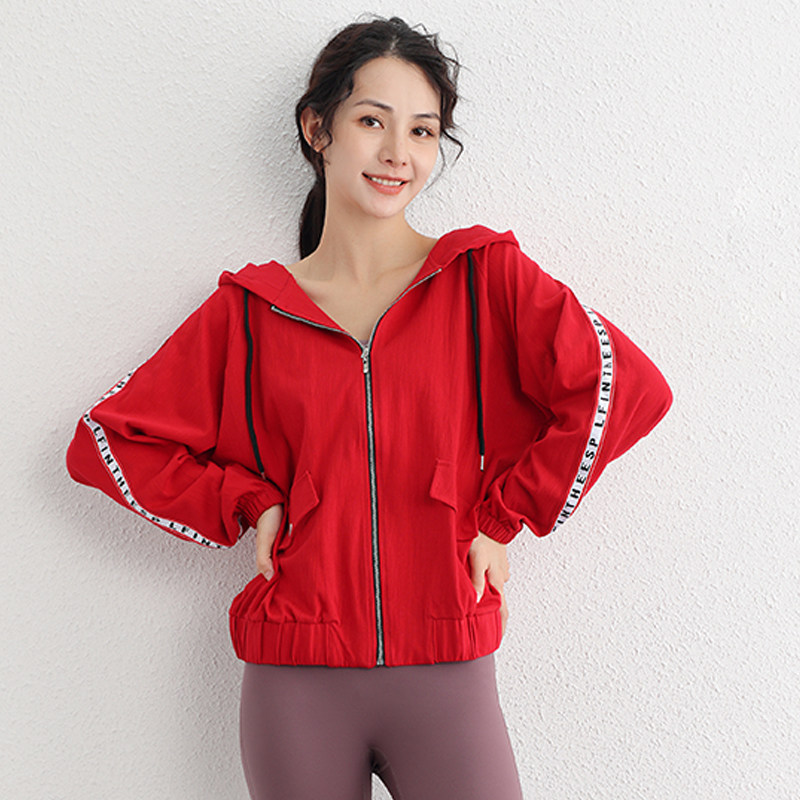 运动外套女跑步健身连帽拉链运动上衣棉质透气宽松显瘦休闲罩衫秋