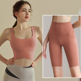 可外穿运动健身跑步内衣女防震防下垂文胸紧身五分裤瑜伽服套装夏