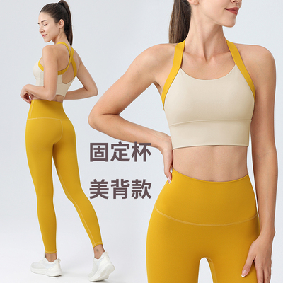 固定杯运动内衣女瑜伽服防震聚拢跑步一体式运动健身美背文胸bra