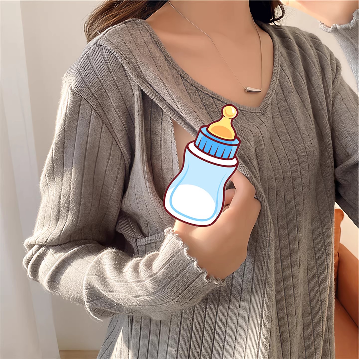月子服秋冬季哺乳外出辣妈款哺乳衫打底衫长袖V领上衣产后喂奶衣