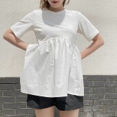 女装 孕妇装 宽松大码 上衣T恤纯色娃娃衫 潮 简约圆领A字缩褶拼接短袖
