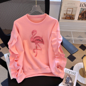 洋气别致荷叶边长袖 刺绣卫衣秋装 百搭时尚 2024年新款 春秋上衣 女款