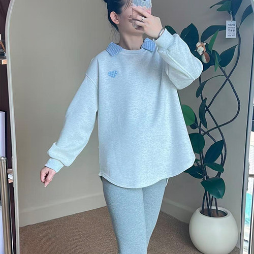 孕妇中长款卫衣秋冬新款时尚翻领假两件卫衣长袖上衣宽松百搭显瘦