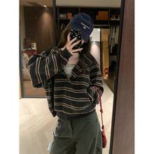 Daisy Bomb 慵懒随性条纹连帽宽松休闲卫衣外套女秋冬长袖上衣