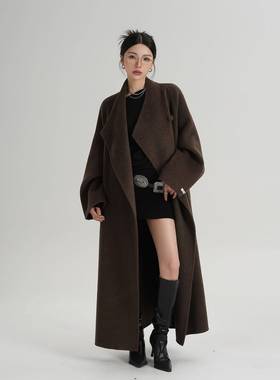 SRYS AME气质高级感咖色斜扣羊毛大衣呢子毛呢外套秋冬装新款女装