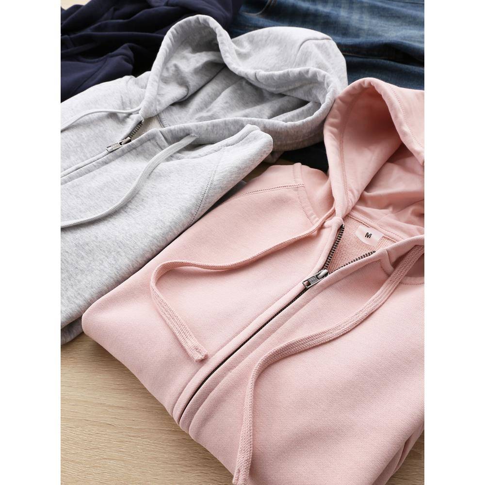 舒适百搭连帽卫衣显瘦拉炼开衫纯色长袖宽松休闲外套上衣女装春秋