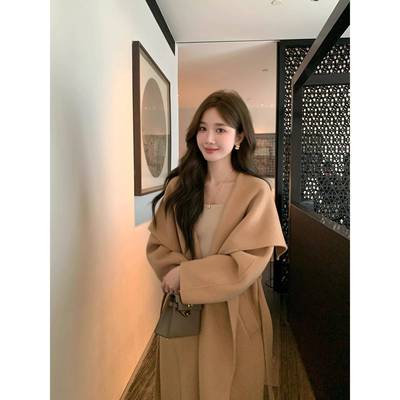 千金感大翻领双面羊绒大衣女2025冬装新款小个子中长款羊毛呢外套