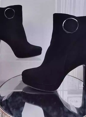 HS哈森断码处理真皮女秋季靴时尚高跟休闲侧拉链女短靴ha82609