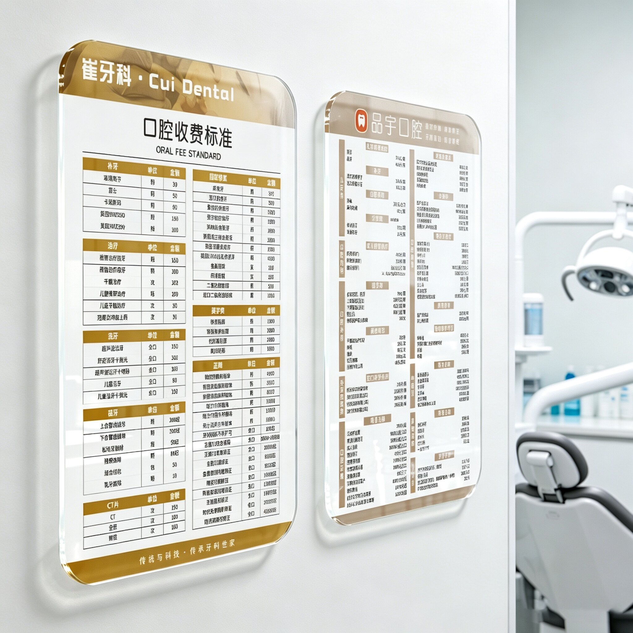 亚克力牙科挂墙价目表定制展示牌图片