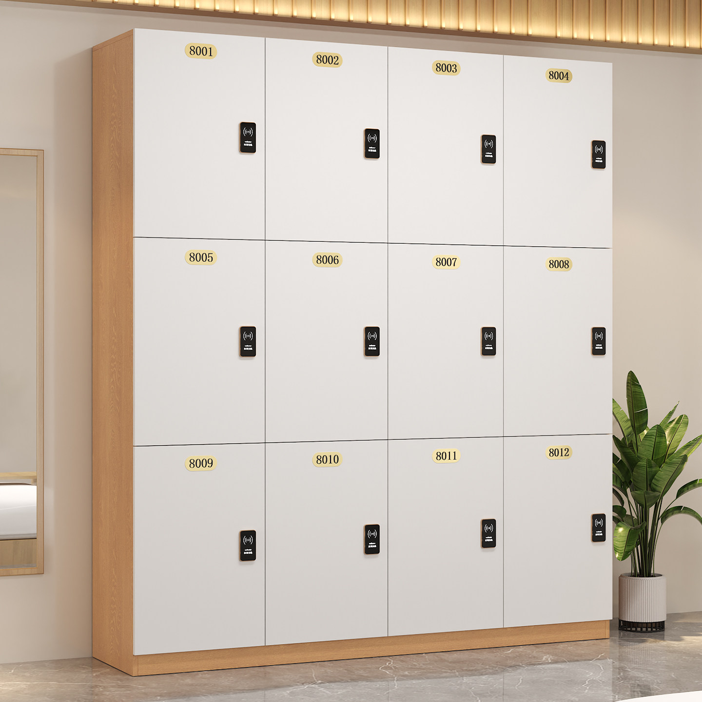 更衣柜感应锁木质办公室储物柜多门电子锁密码多功能健身房员工柜