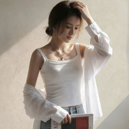 纯棉无胸垫一字领吊带背心女内搭