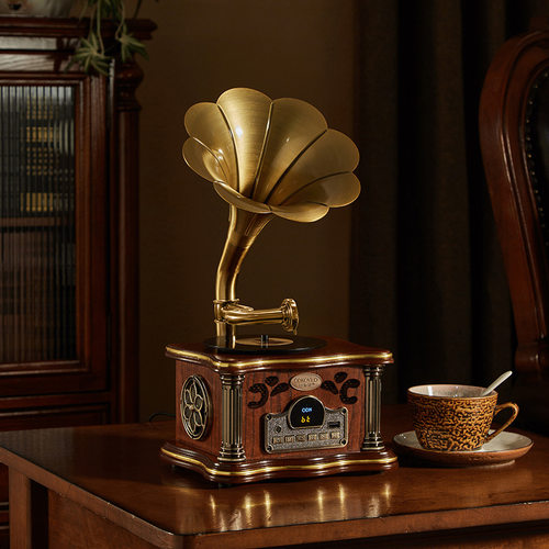 欧蒂诺仿古黑胶留声机迷你充电蓝牙音响复古装饰家居摆件生日礼品