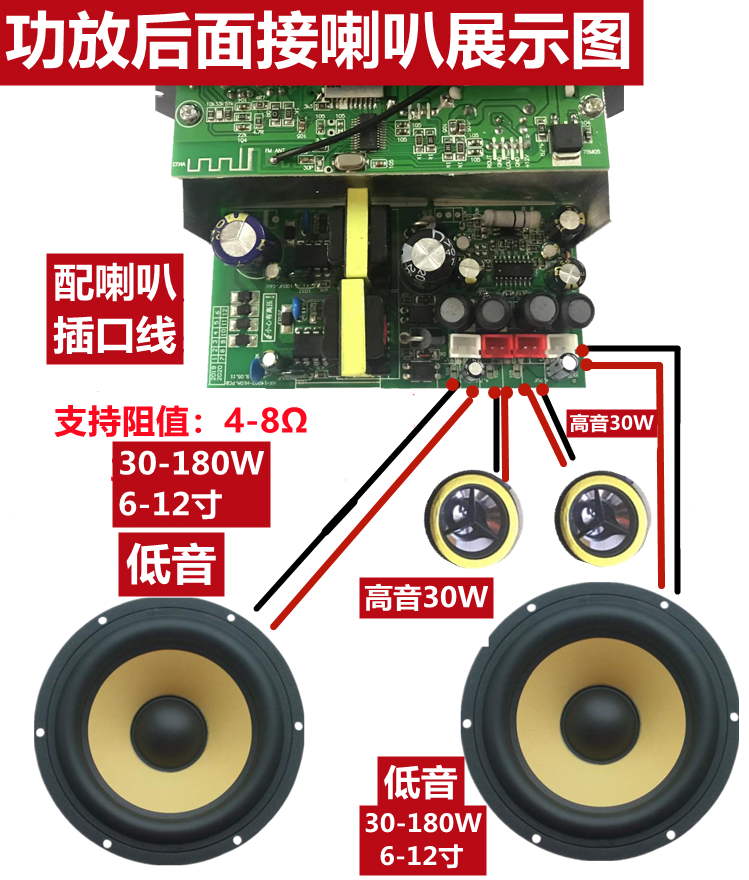 双声道大功率功放板内置蓝牙1224220V通用电家用车载音响功放板