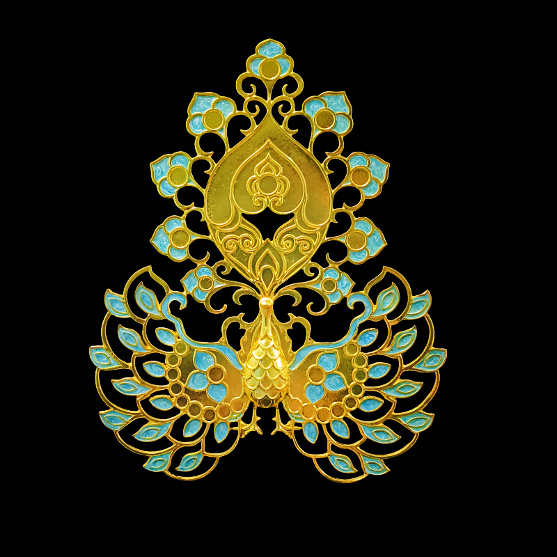 唐风发冠烧蓝金鸟冠铜合金