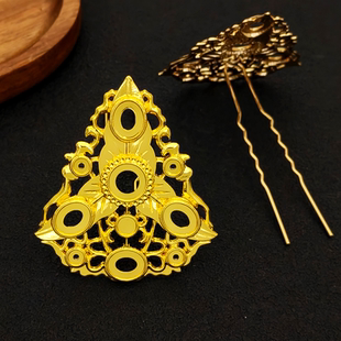 亿铜饰品DIY明制新款狄髻花叶宝石发钗古风汉服头饰发簪材料配件