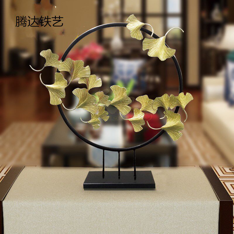 新中式银杏叶招财铁艺摆件样板房客厅酒店会所电视玄关家居装饰品