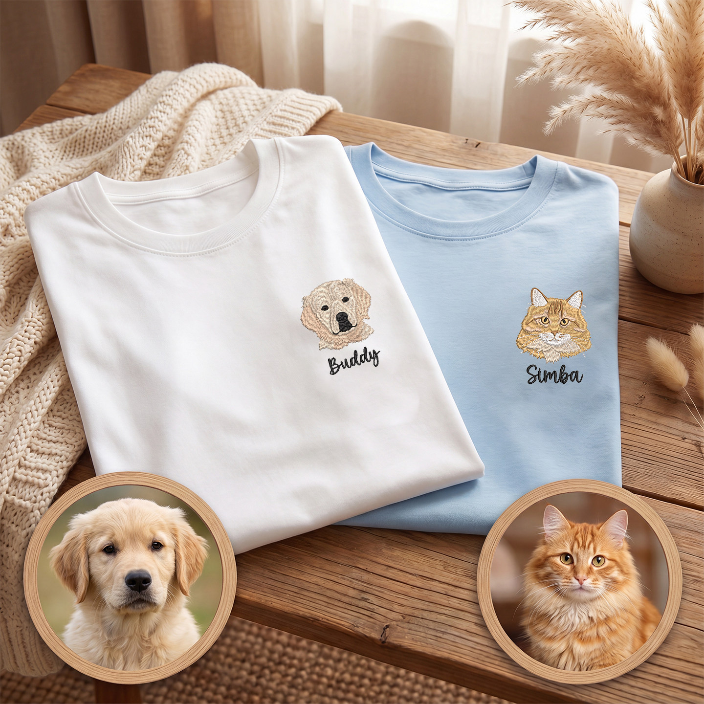 宠物头像DIY刺绣T恤定制猫狗照片短袖男女情侣卫衣生日礼物纪念品