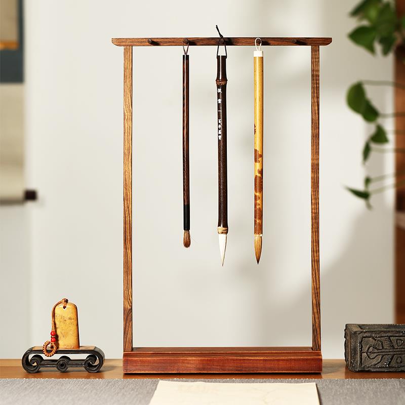 清新雅致毛笔挂笔架 实木简约现代学生文房四宝复古毛笔挂笔木器