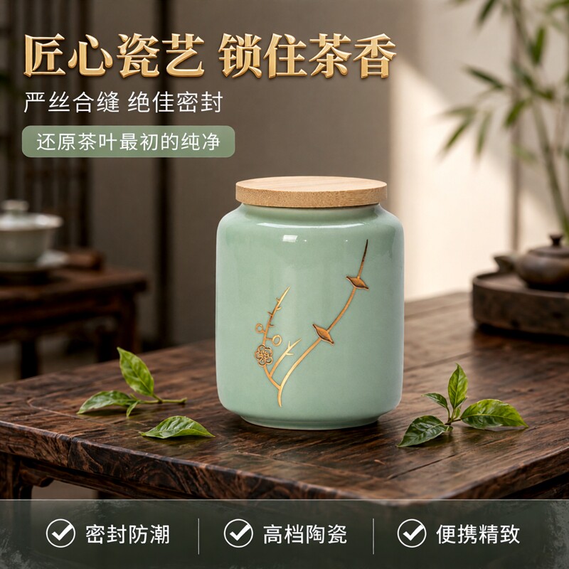 便携小号茶叶罐陶瓷密封罐家用