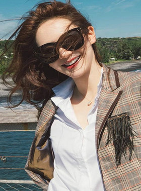 超黑复古方形大框偏光太阳镜女防紫外线墨镜高级感小脸黑色镜架