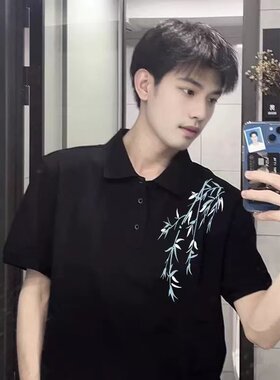 新中式竹子刺绣男士短袖t恤