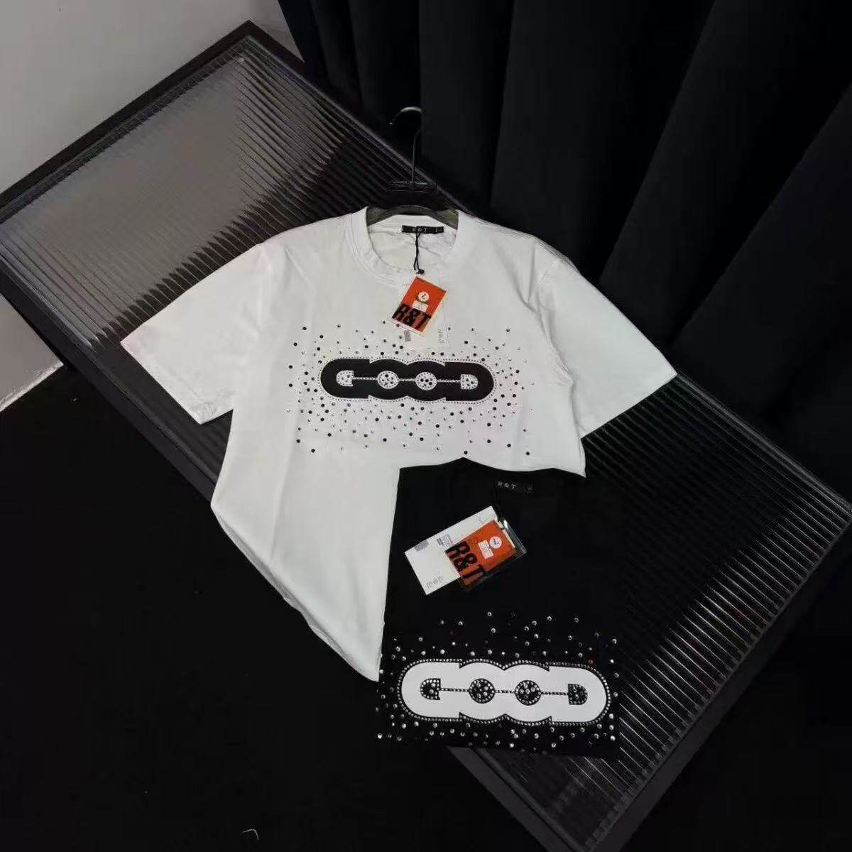 潮牌轻奢2026爆款高级感字母短袖彩色烫钻时尚T恤男女情侣上衣