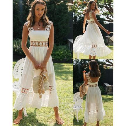 Spring/Summer Women's Fashion Long Skirt with Lace Splice La