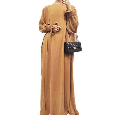 Women's solid color large hem long dress