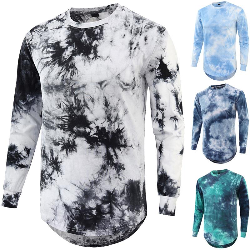 Gradient long sleeved T-shirt, men's plus size pullover,