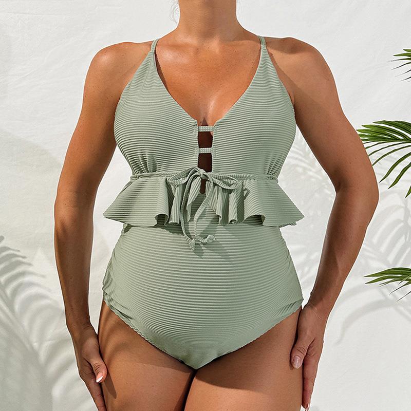 Women's one-piece swimsuit with straps, triangular beach