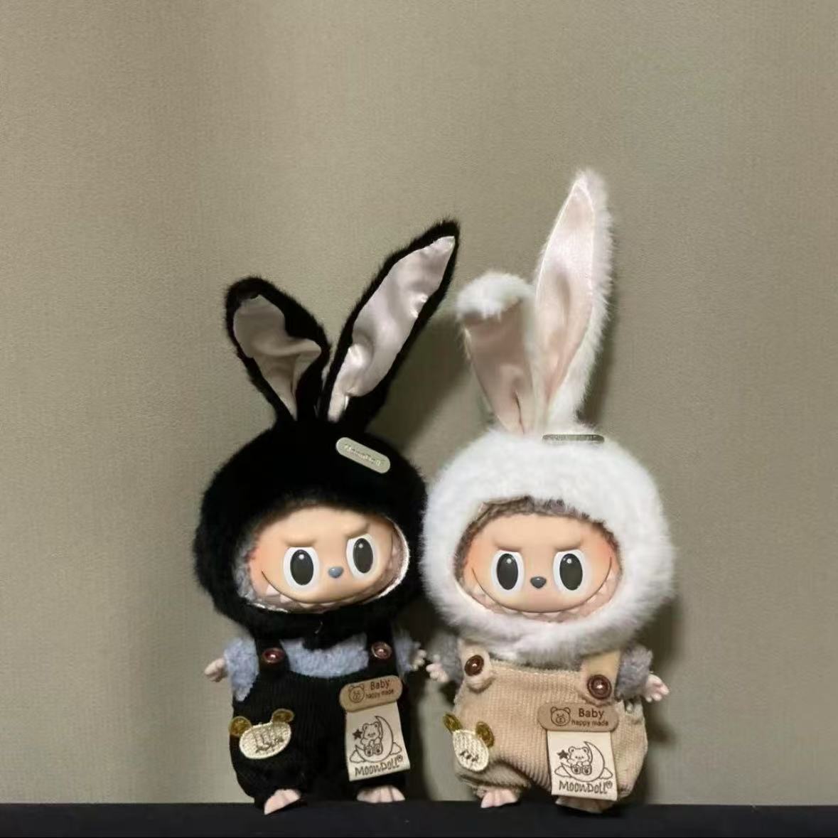 一二三代labubu娃衣17cm拉布布衣服装兔耳朵毛绒帽子可爱兔帽头套