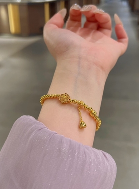 足银999古法福满莲花六相花莲蓬流苏吊饰圆珠手串手链女