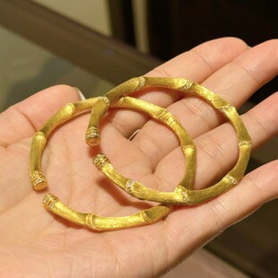S925纯银镀金竹节拉丝手镯轻奢高级感国风节节高手镯金店同款批发