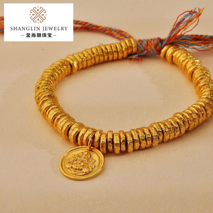 黄财神镀金纯银手链男女款新款盘缠红手绳节日生日礼物送女友