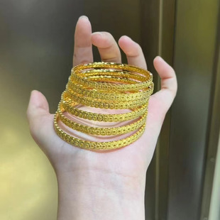 足银999.9钱币5G高工钱多多新款开口可调节手镯卡6mm新中式镀金色