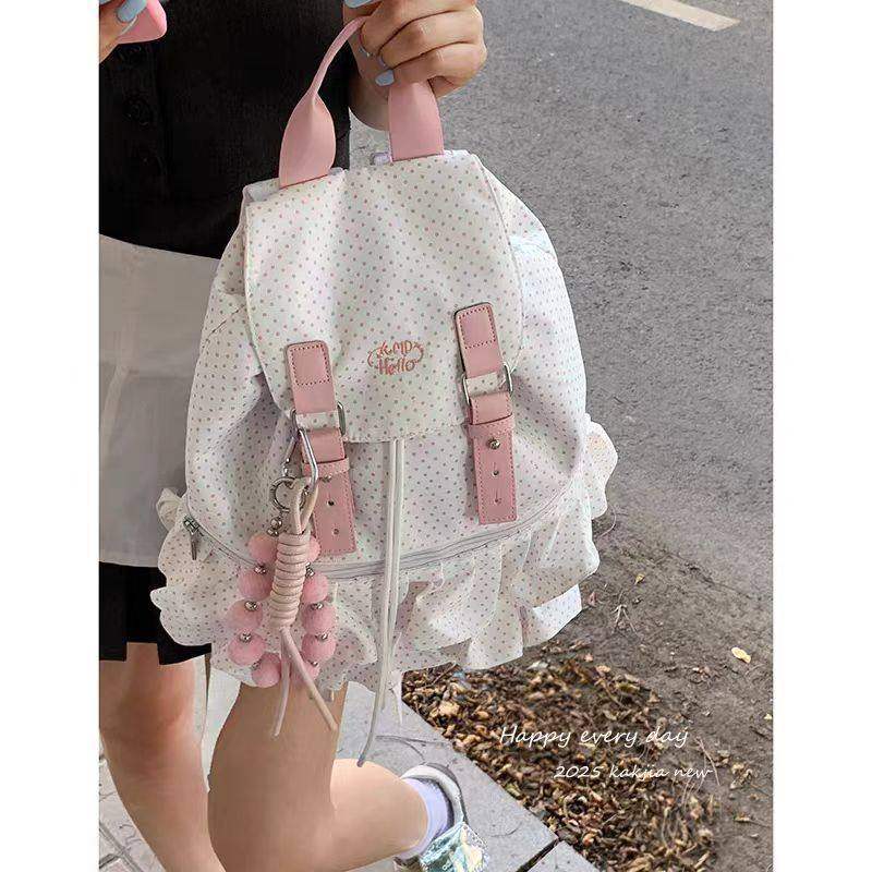 可爱波点芭蕾风双肩包2025新款时尚帆布背包休闲大容量书包