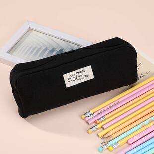 韩系小众不撞款帆布笔袋ins简约学院风初高中大学生纯色铅笔袋盒