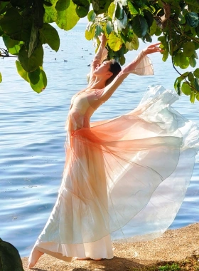 古典舞仙气飘逸显瘦双层720度舞蹈裙中国舞现代民族舞基础练功裙