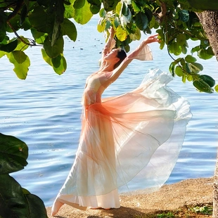 古典舞仙气飘逸显瘦双层720度舞蹈裙中国舞现代民族舞基础练功裙