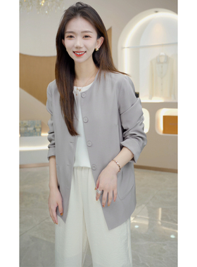 R H 86011重绉真丝短外套气质通勤百搭高端品牌桑蚕丝开衫上衣女