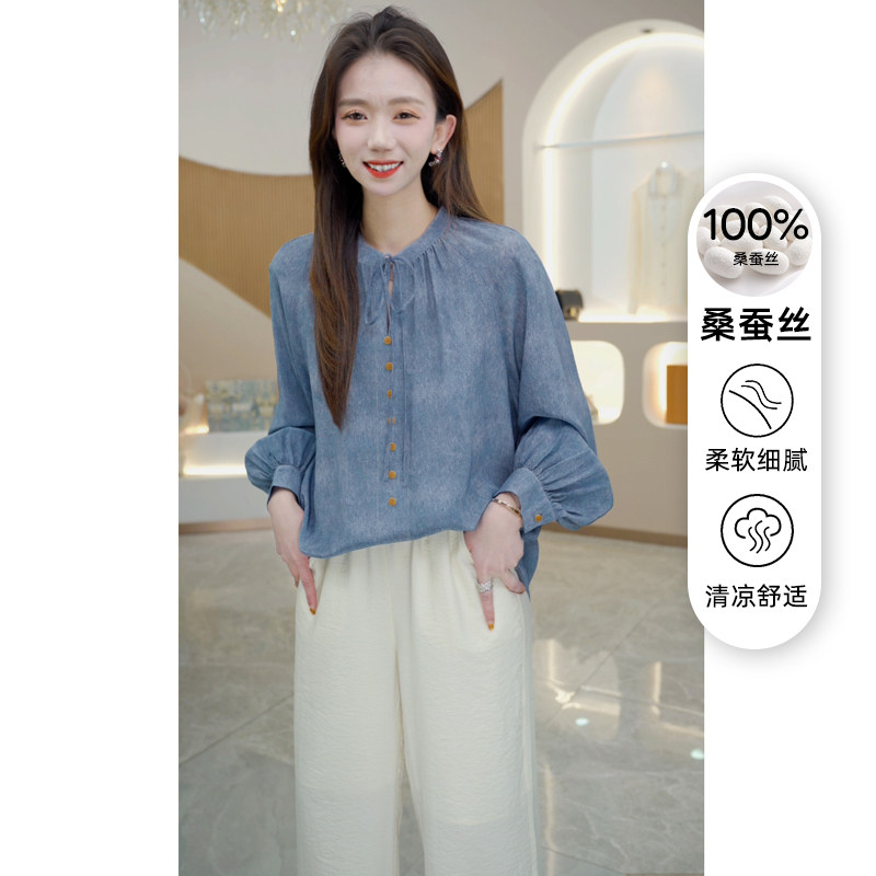 R H 重磅真丝双绉衬衫女2025春夏新款气质百搭小衫100%桑蚕丝上衣