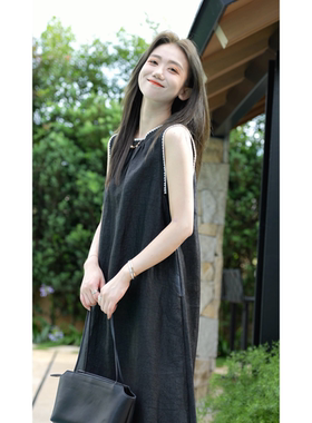 RH【钩边香云纱】RH1126复古轻奢显瘦龟裂纹香云纱桑蚕丝连衣裙