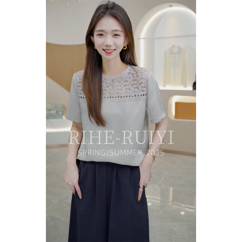 R H 高端真丝桑蚕丝短袖上衣女2025夏季新款气质宽松显瘦T恤衬衫