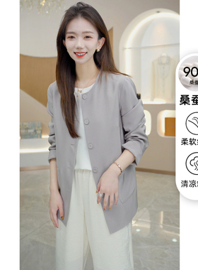 R H 86011重绉真丝短外套气质通勤百搭高端品牌桑蚕丝开衫上衣女