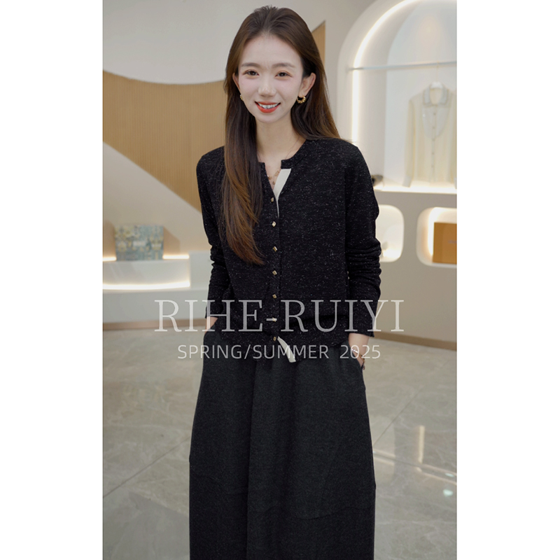 R H【星光】设计感撞色加细闪复古质感显瘦美丽诺羊毛毛衣GYY9029