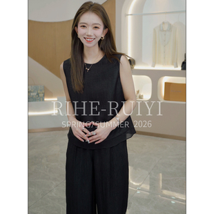 RH【拼接香云纱】RH1165质感气质显瘦黑龟香云纱桑蚕丝拼接背心