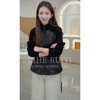 R H 【极简】24095S羊毛针织开衫外套女小个子慵懒风拉链立领上衣